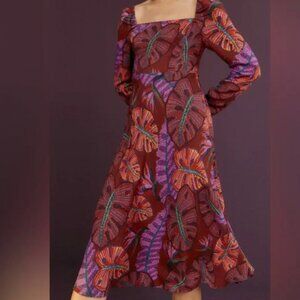 FARM Rio, NWT, Size S, Red Delicate Leaves Midi Dress